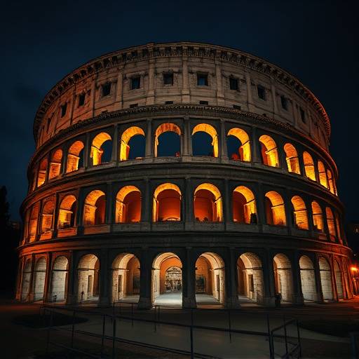 Copertina del podcast Roma Segreta, che mostra il Colosseo illuminato di notte