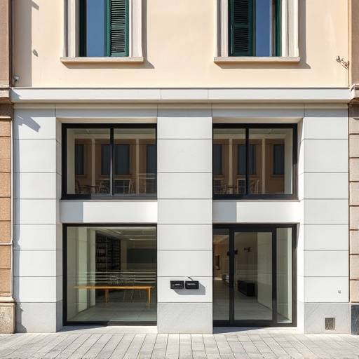 La facciata moderna dell'edificio che ospita gli uffici di Onda Sonora Studio a Roma.