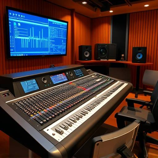 Una console di missaggio audio professionale in uno studio di registrazione